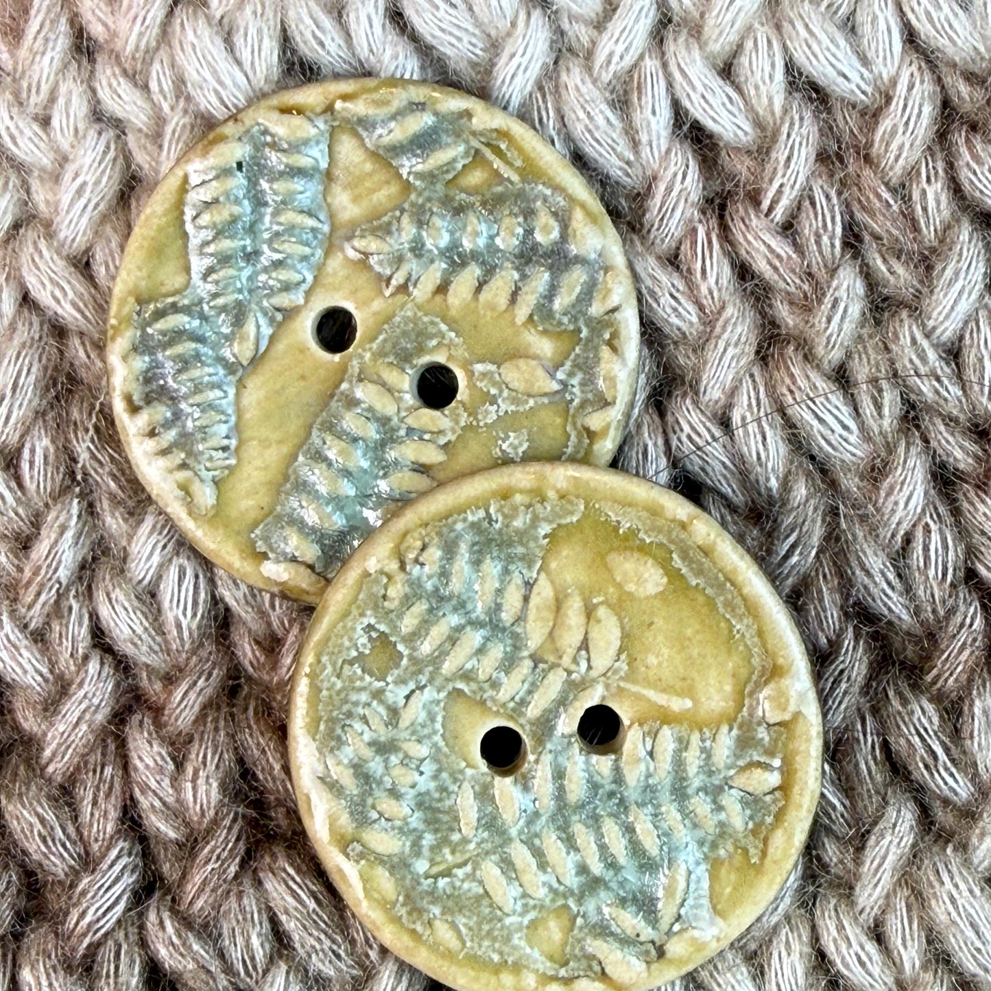 Small Spring Ferns with Green and Gold 2 Hole Round Buttons