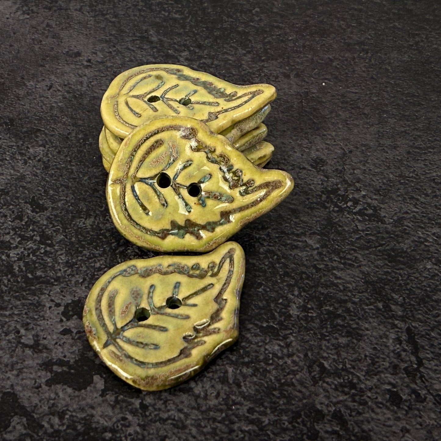 Large Stylized Green Leaf Ceramic Button