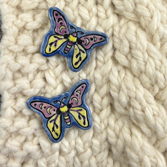 Purple, Blue, Yellow Moth Ceramic Button