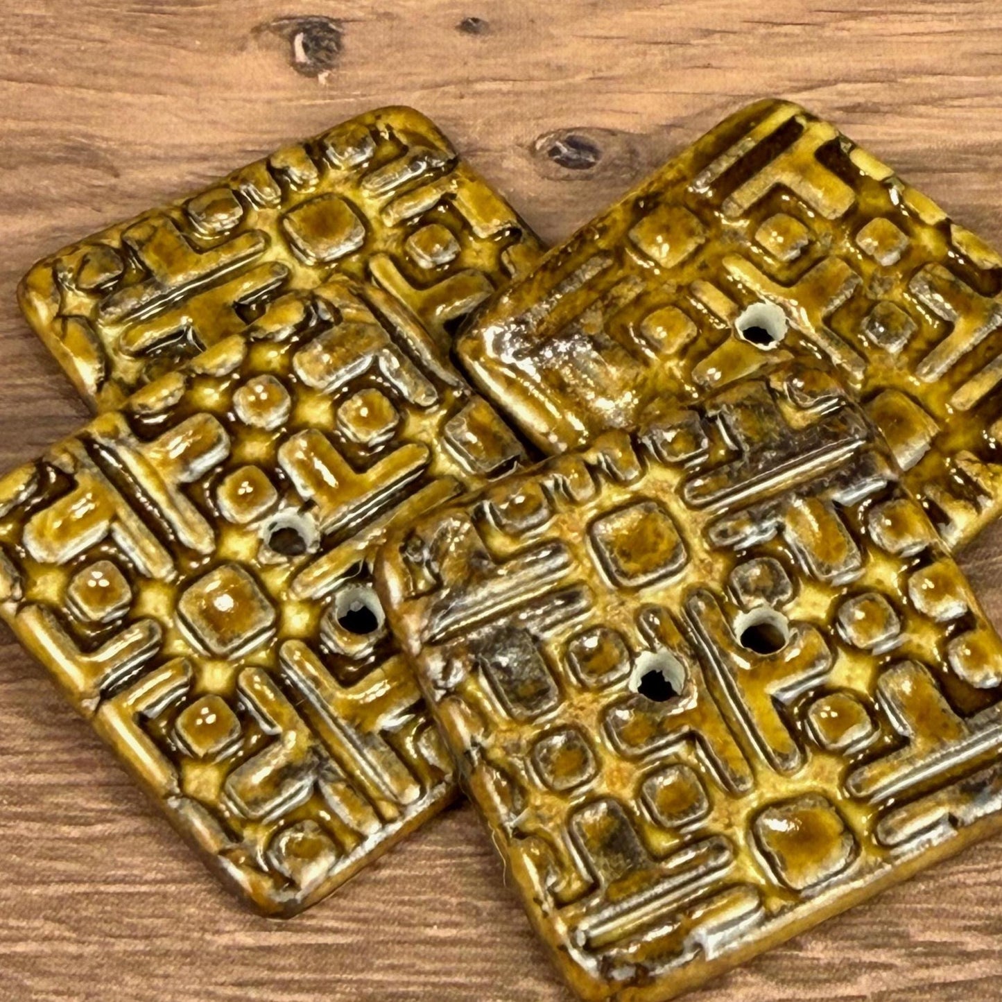 Golden Brown Graphic Texture Square 2 Hole Button