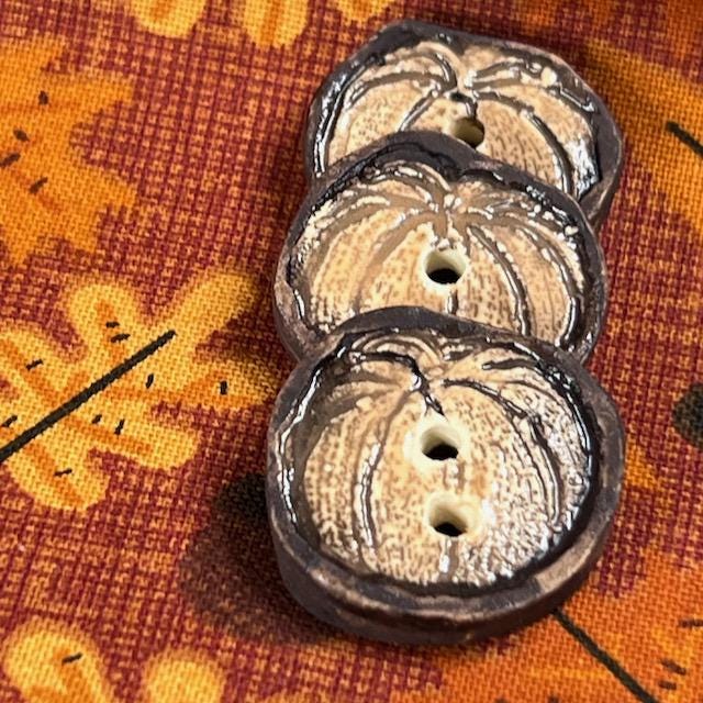 Pumpkin with Brown Details Ceramic Button