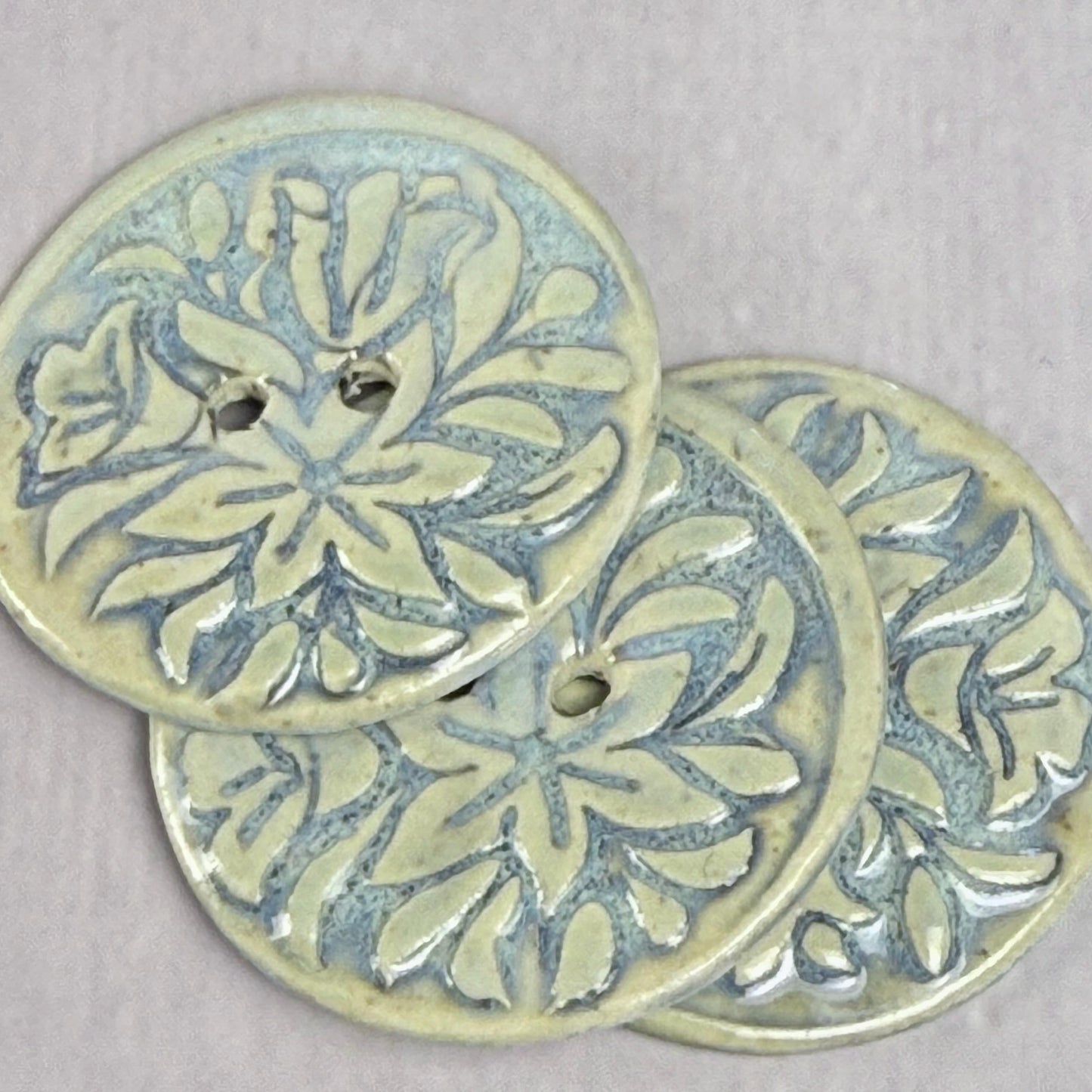 White and Blue Lily Ceramic Button