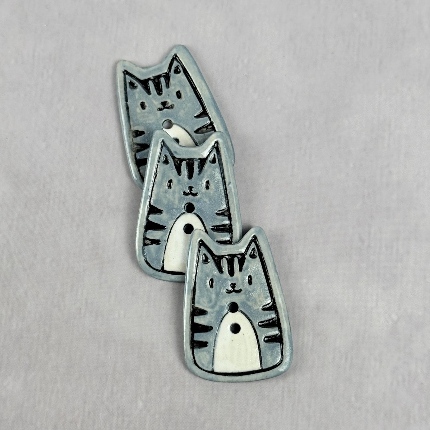 Gray Tiger Kitty Ceramic Button