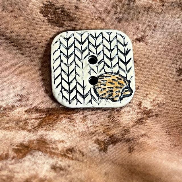 Hedgehog on Knit Square Ceramic Button
