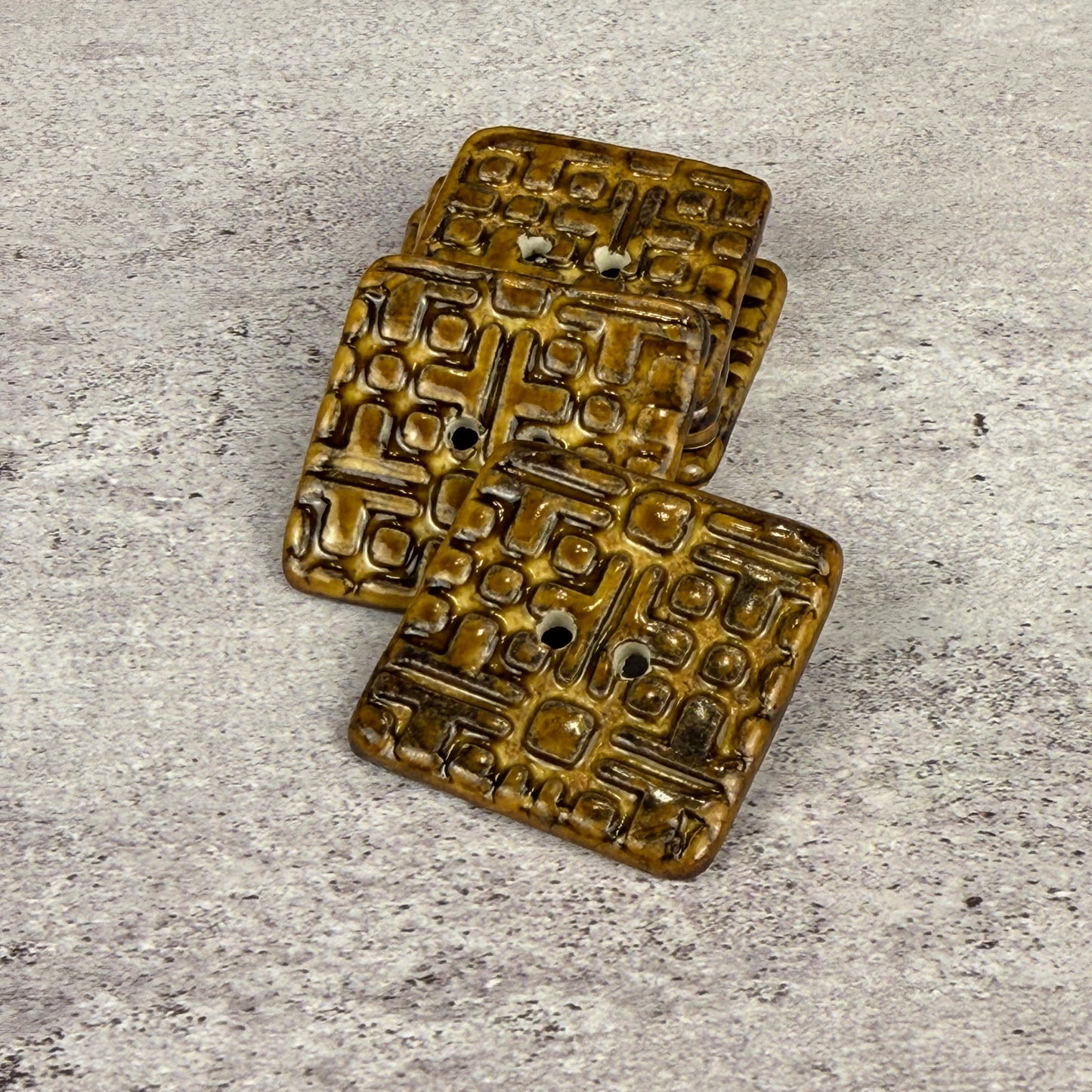 Golden Brown Graphic Texture Square 2 Hole Button