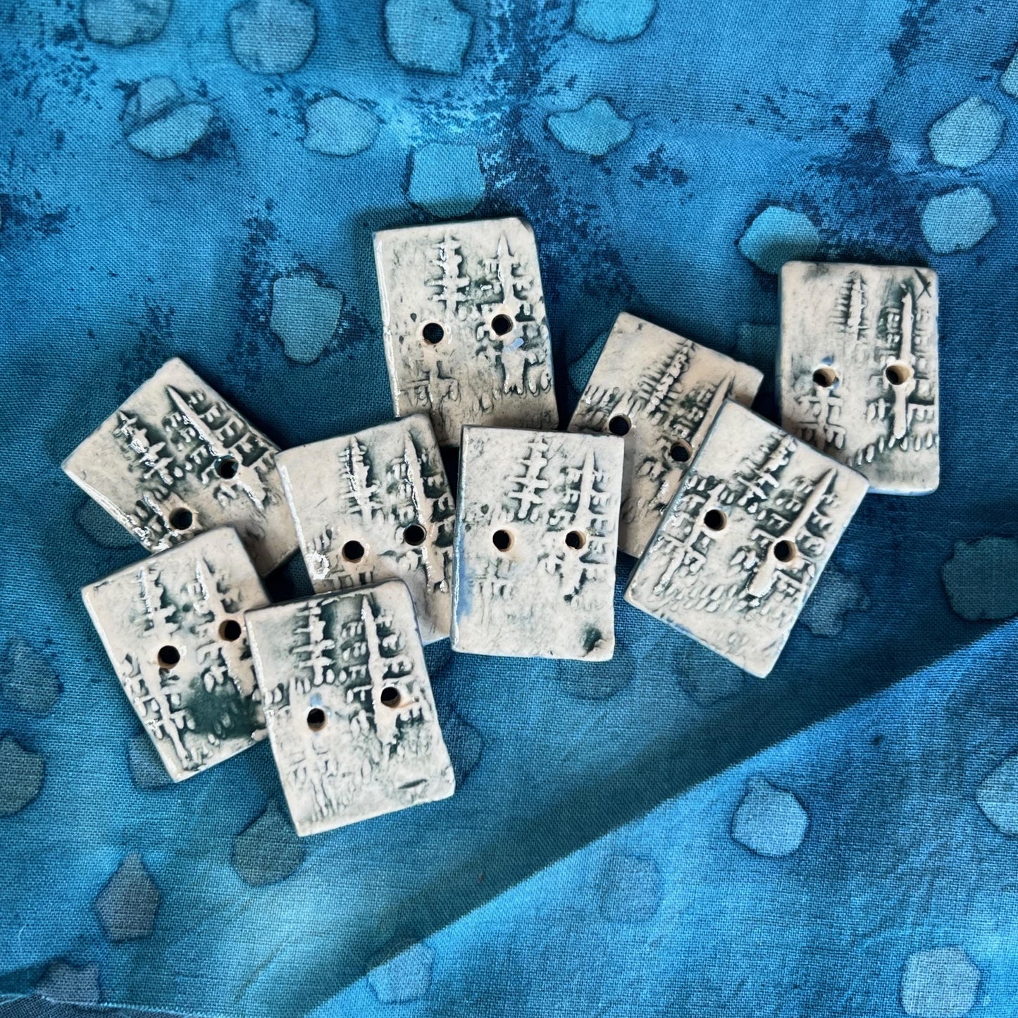 Winter Trees White and Blue Rectangular Buttons With 2 Holes