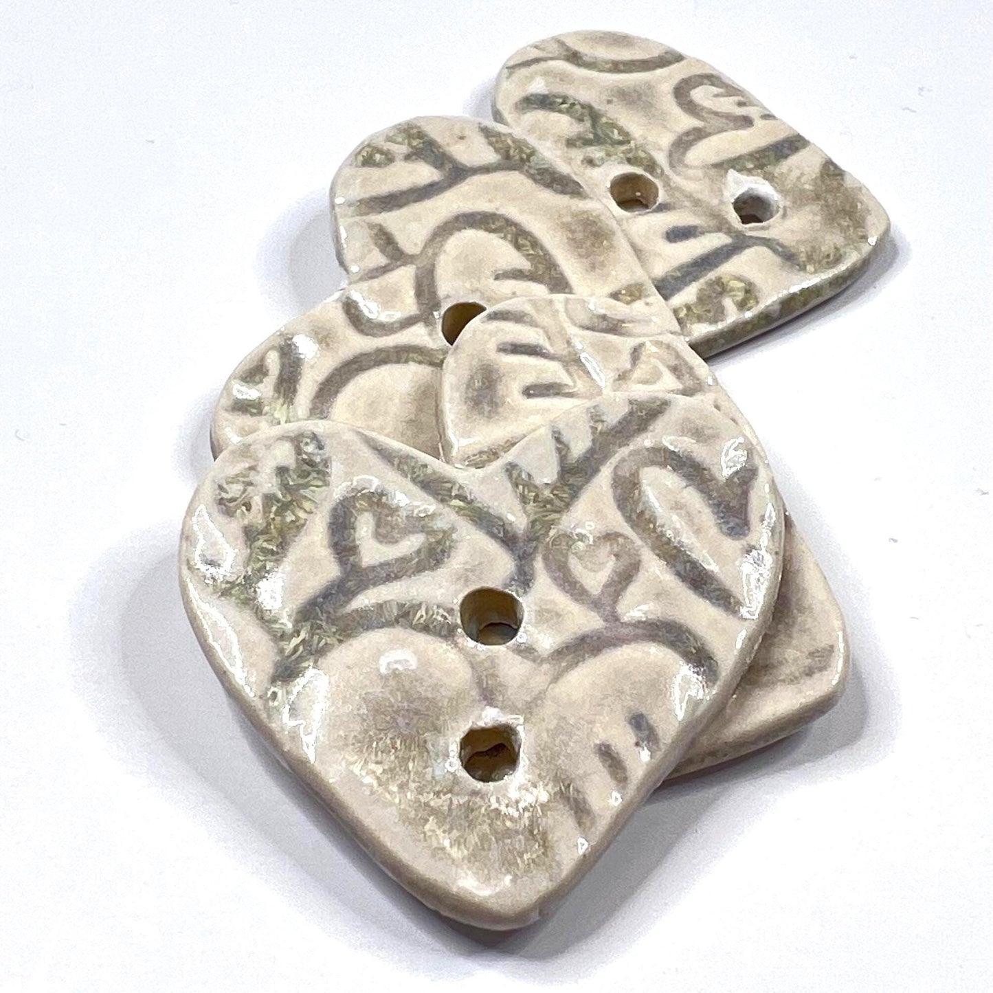 White Heart Buttons with Light Gray Heart Pattern