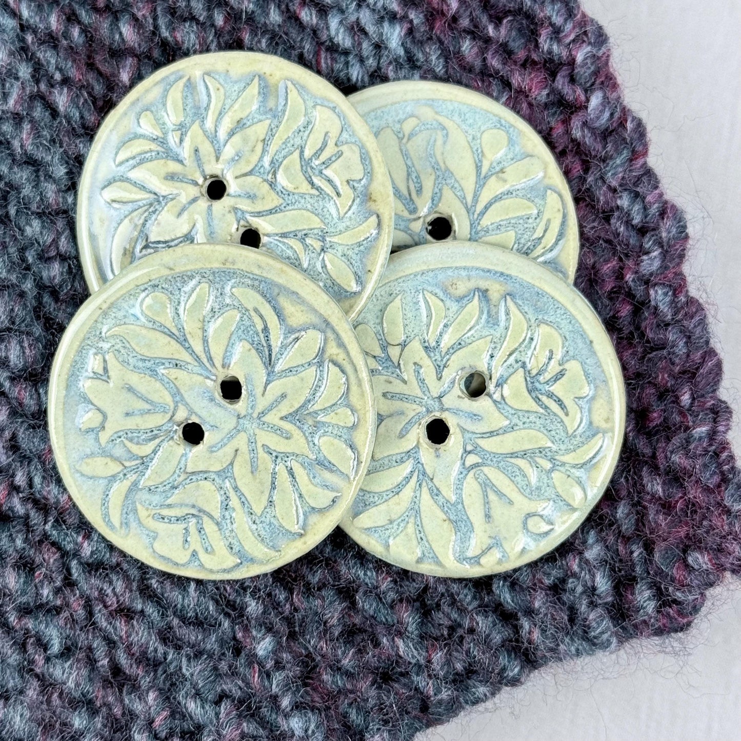 White and Blue Lily Ceramic Button