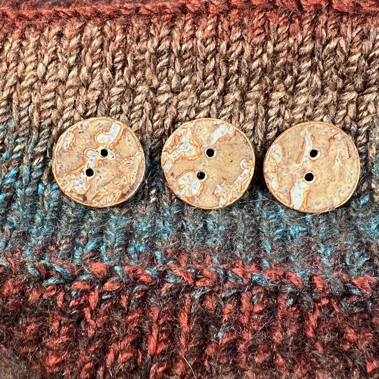 Set of 3 Brown Round Ceramic Buttons with 2 Holes