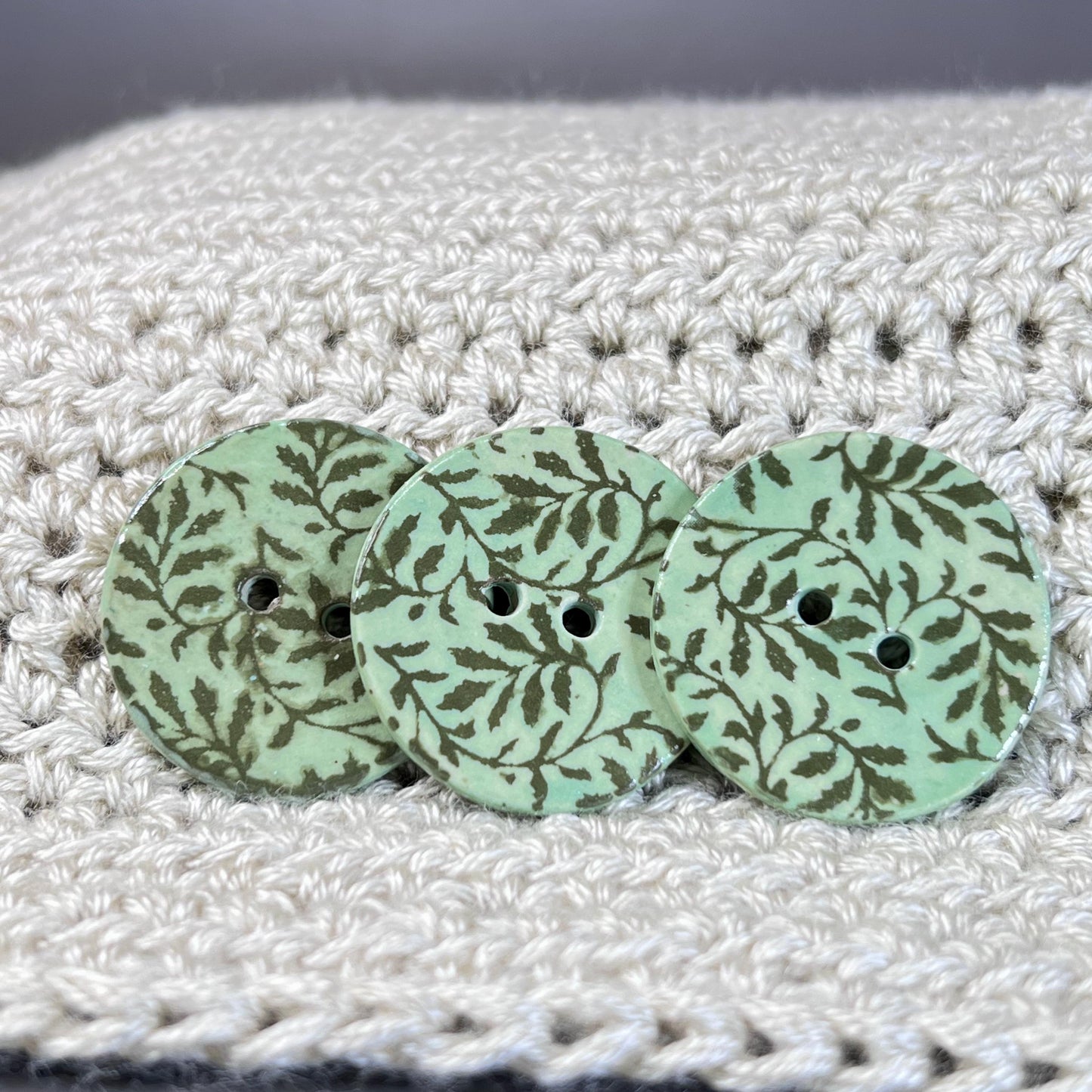 Large Green Accent Button with Green Silkscreened Leaves