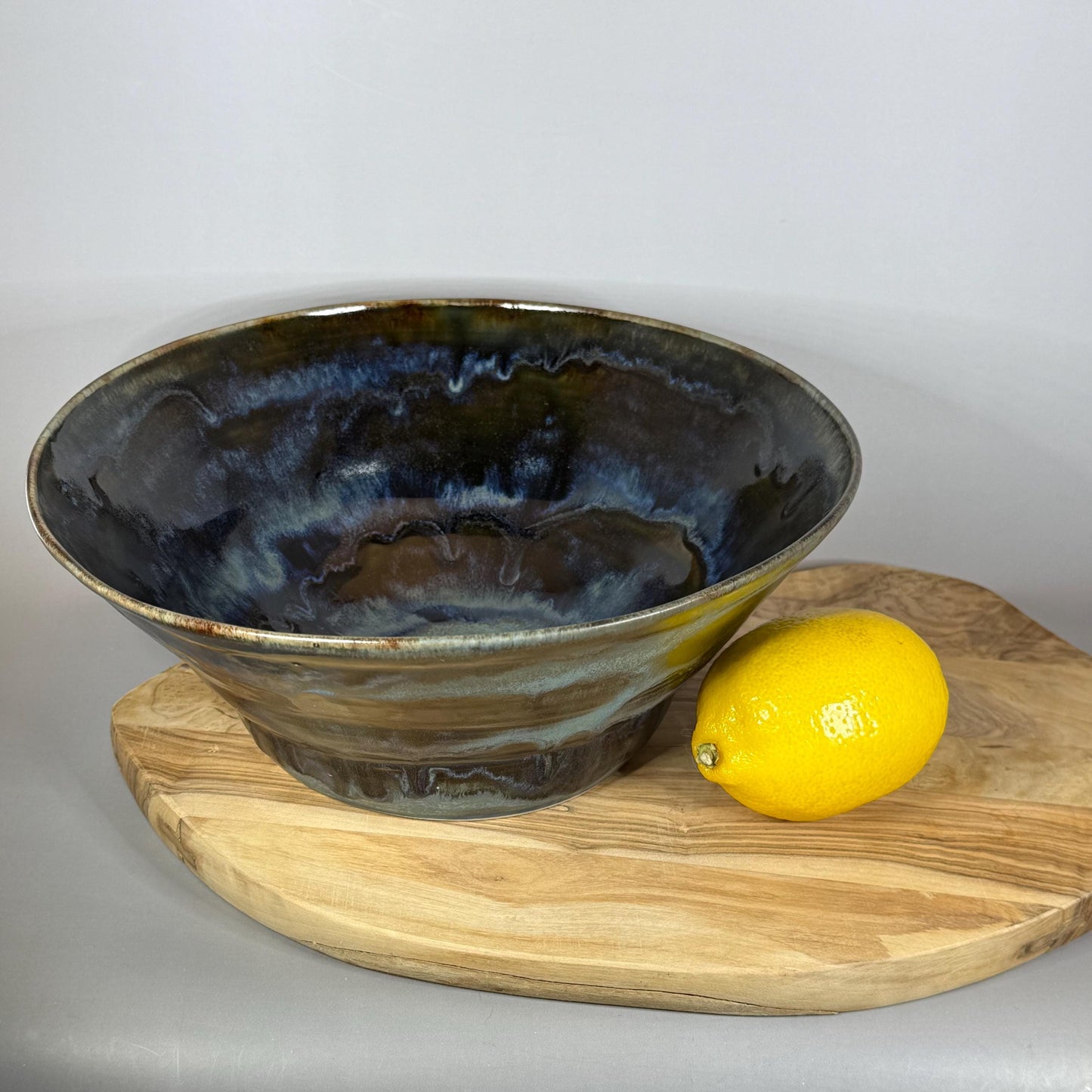 Dark Blue River Run Glazed Stoneware Serving Bowl/Fruit Bowl