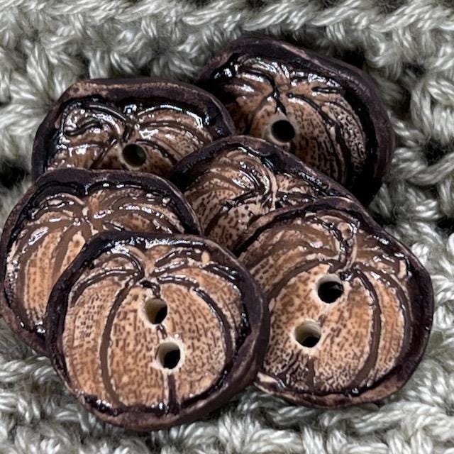 Pumpkin with Brown Details Ceramic Button
