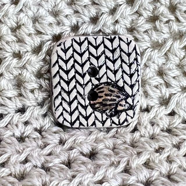Hedgehog on Knit Square Ceramic Button