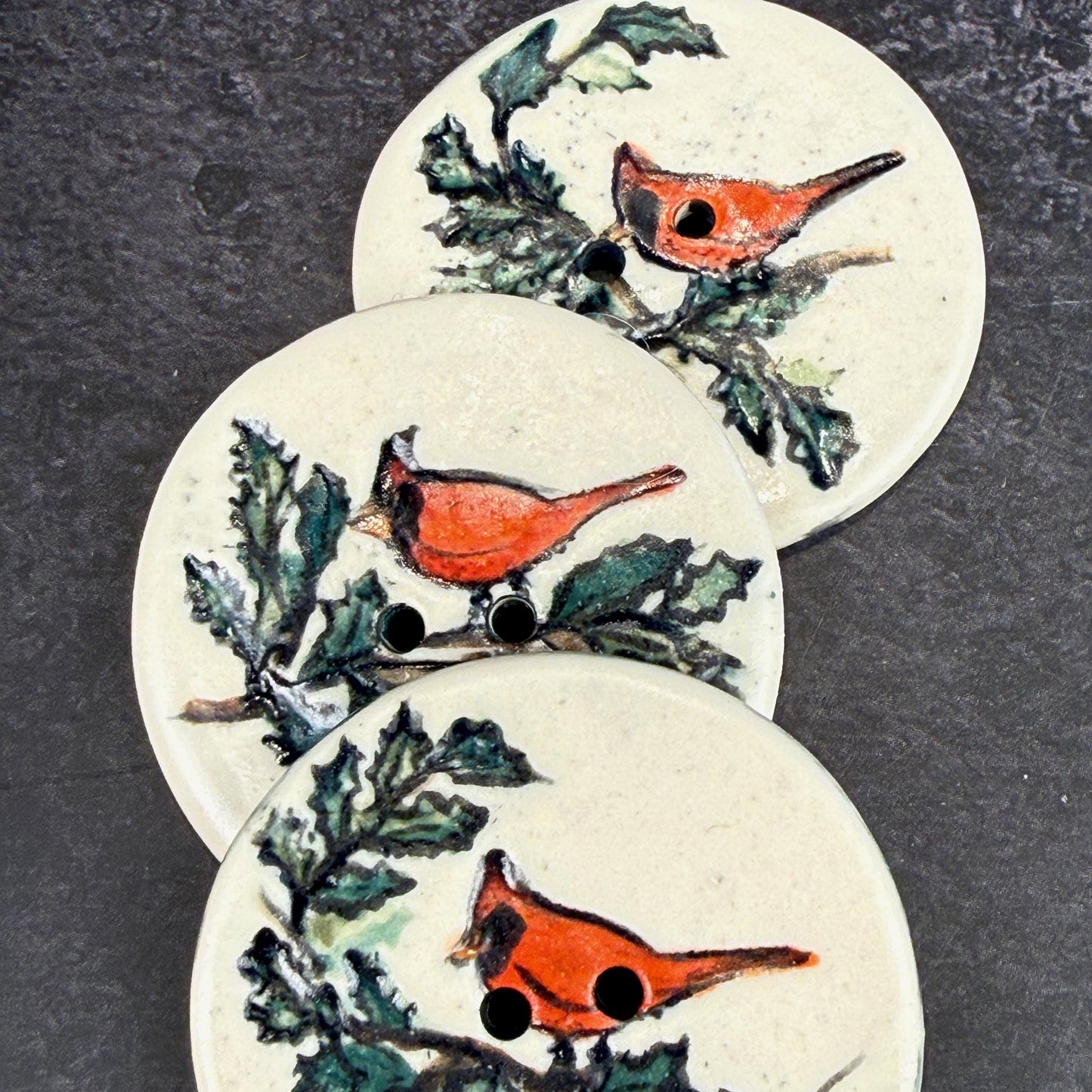 Red Cardinal With Holly on White Round Button