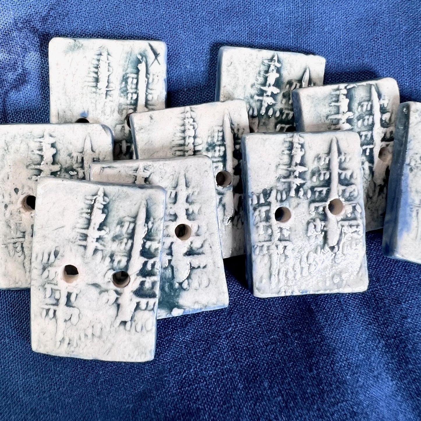 Winter Trees White and Blue Rectangular Buttons With 2 Holes