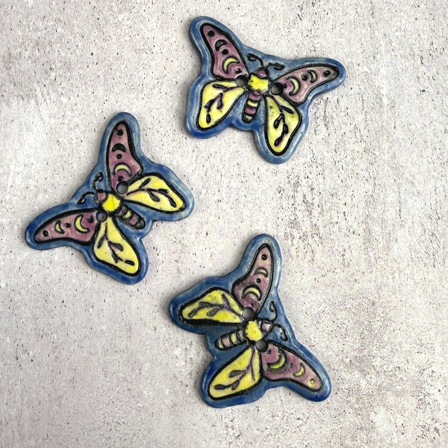 Purple, Blue, Yellow Moth Ceramic Button