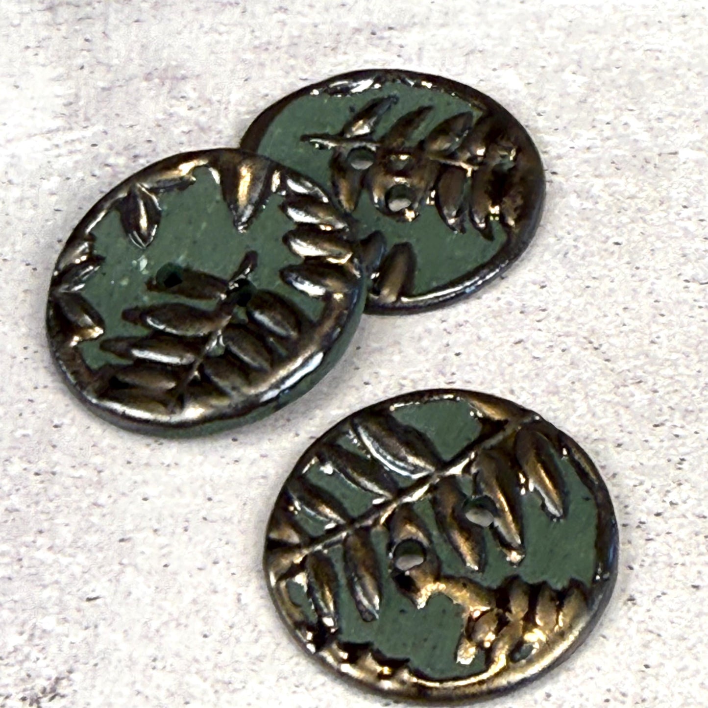 Gold Fern Leaves on Green Porcelain Round Buttons