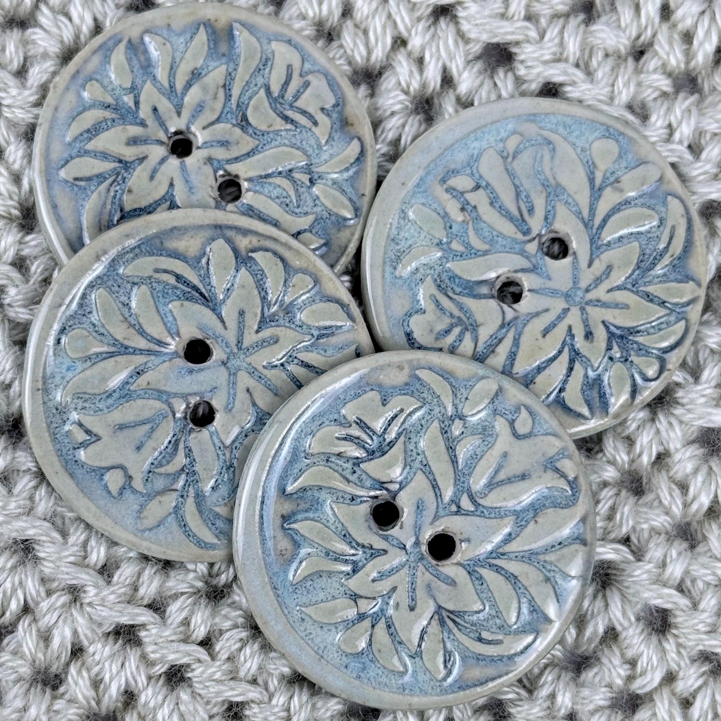 White and Blue Lily Ceramic Button