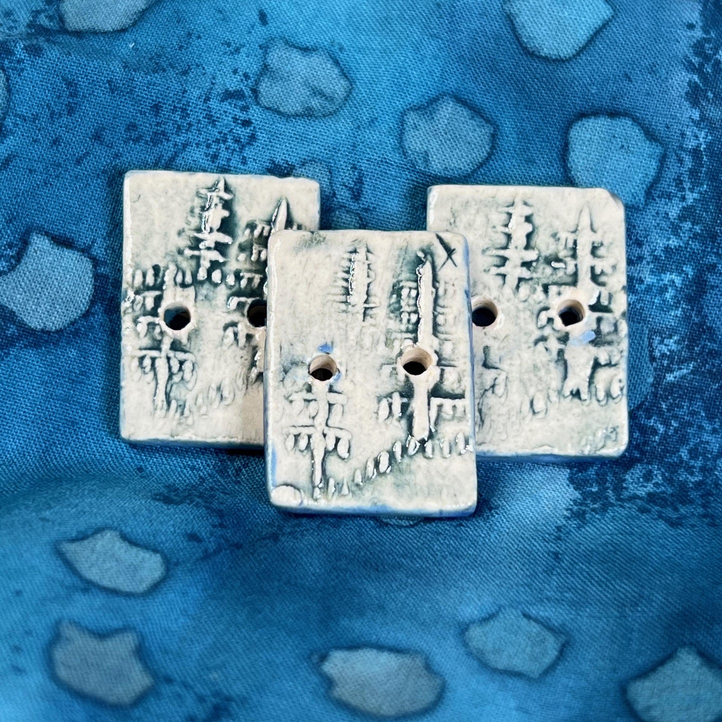 Winter Trees White and Blue Rectangular Buttons With 2 Holes