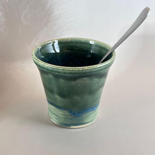 Layers of Blue and Green  9 ounce White Stoneware Tumbler