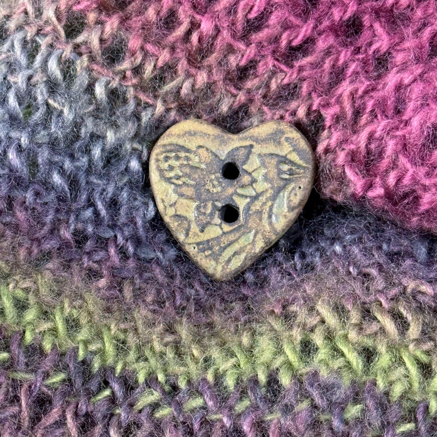 Matcha Green Floral Pattern on Black Porcelain Heart Button