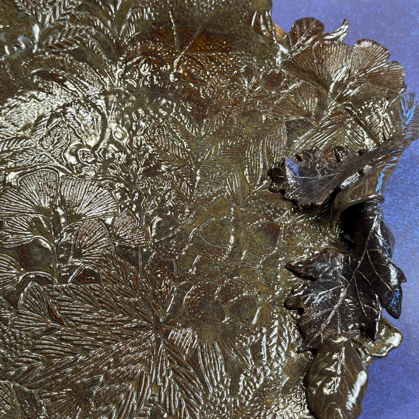 Large Brown and Green Leaf Organic Shaped Serving Plate/Platter
