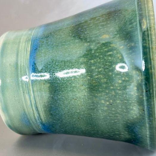 Layers of Blue and Green  9 ounce White Stoneware Tumbler