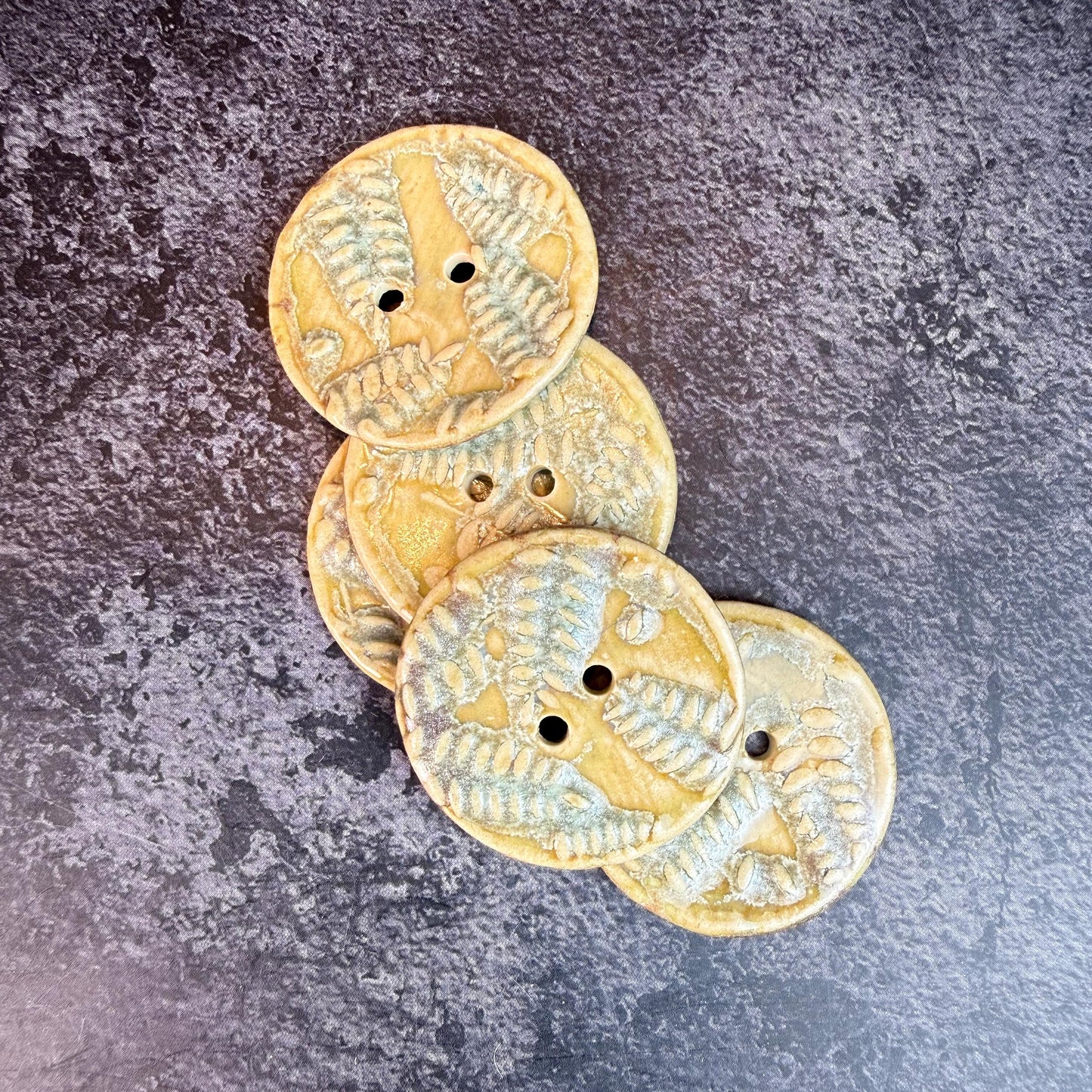 Small Spring Ferns with Green and Gold 2 Hole Round Buttons