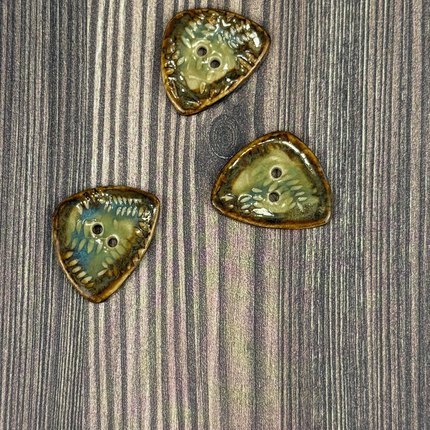 Ferns with Green, Blue, and Copper  2 Hole Small Triangular Buttons
