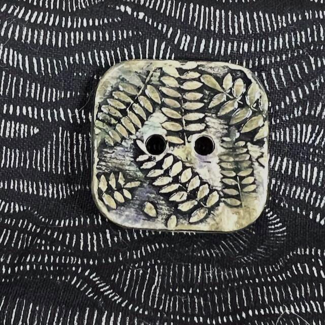 Woodland Fern Textured Square Ceramic Button
