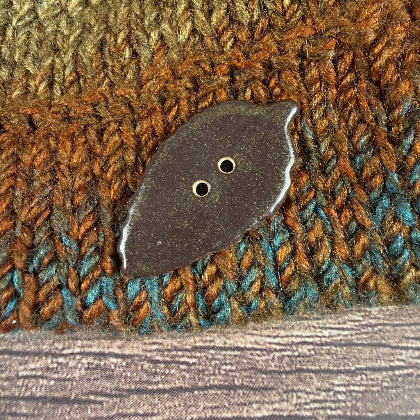 Large Dark Brown Leaf Ceramic Button