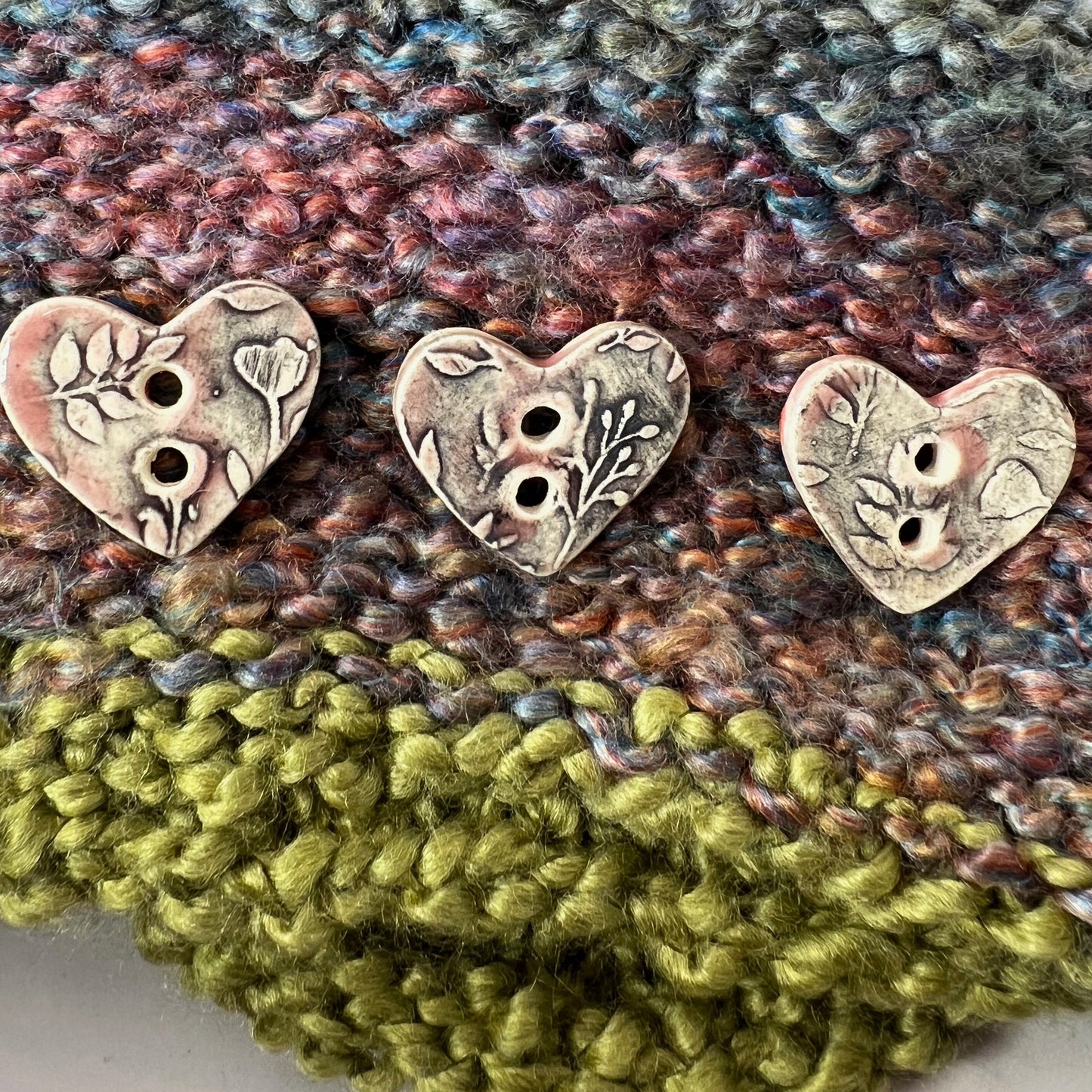 Old Fashion Floral Hearts Pink, White, and Black Ceramic Buttons
