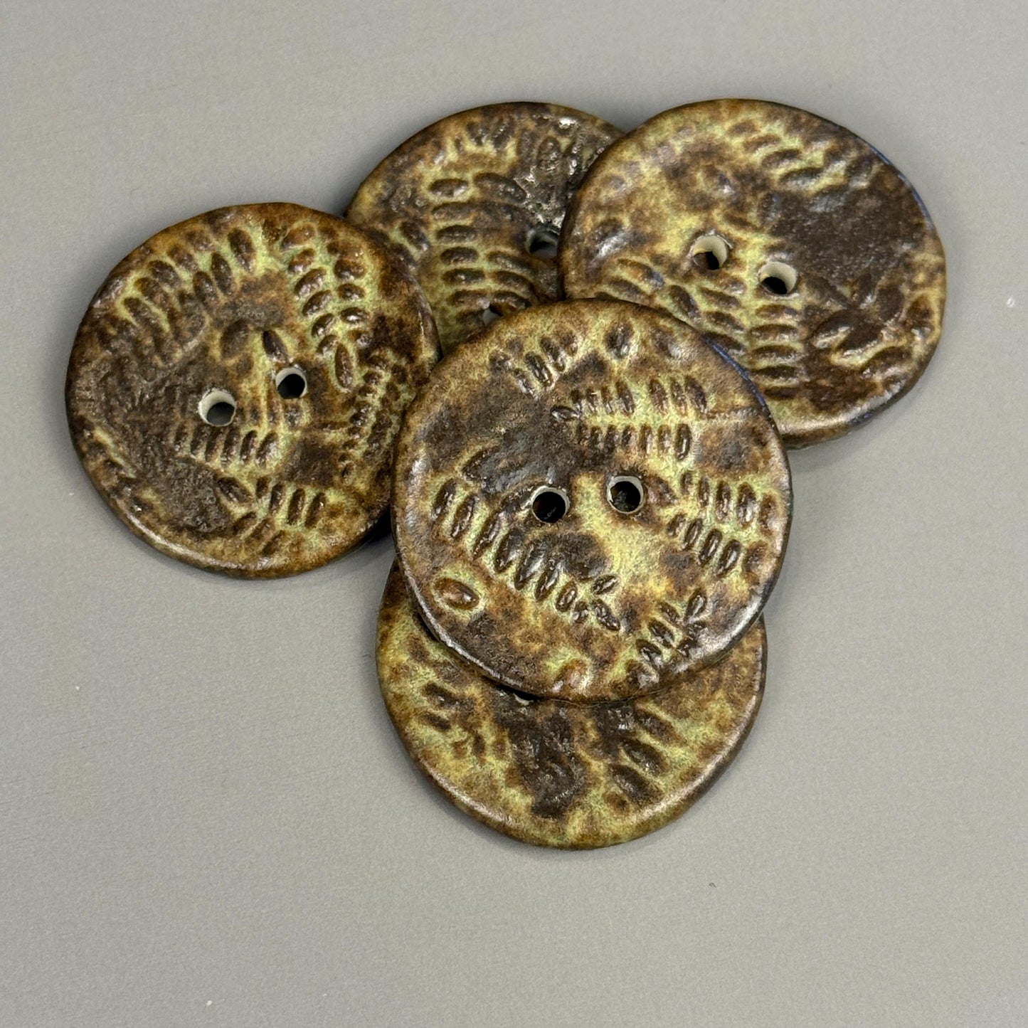 Gold and Brown Matte Fern Pattern Buttons