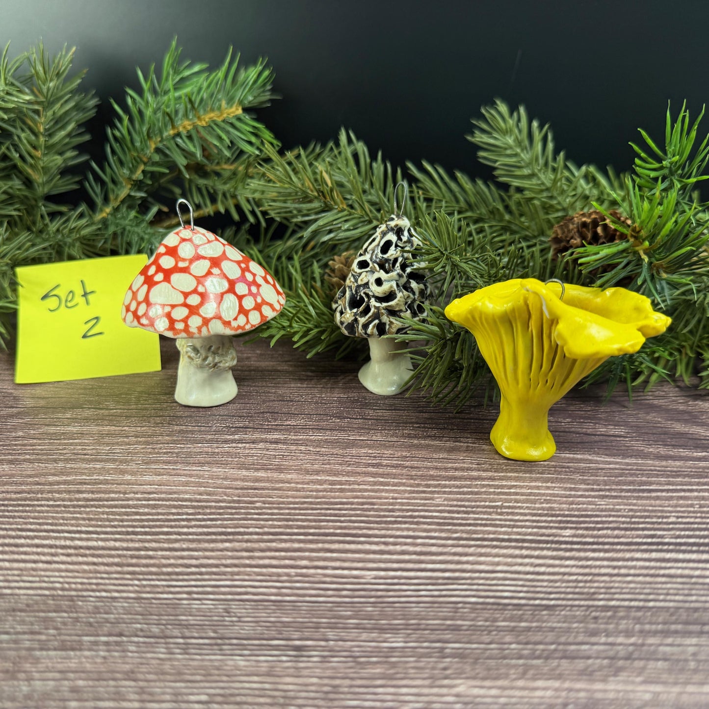 Set of 3 Ceramic Mushroom Ornaments