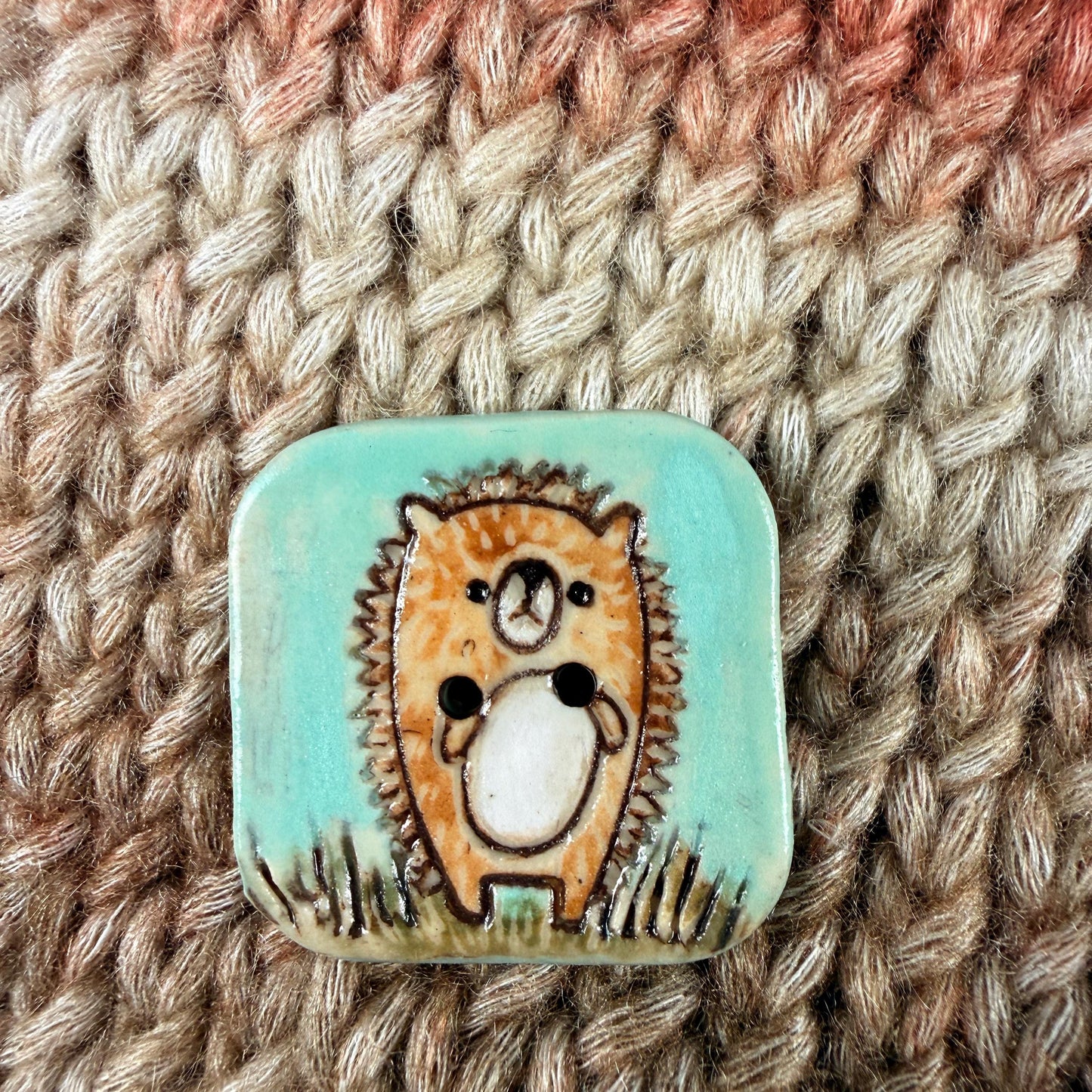 Retro Owl and Hedgie Square Ceramic Buttons