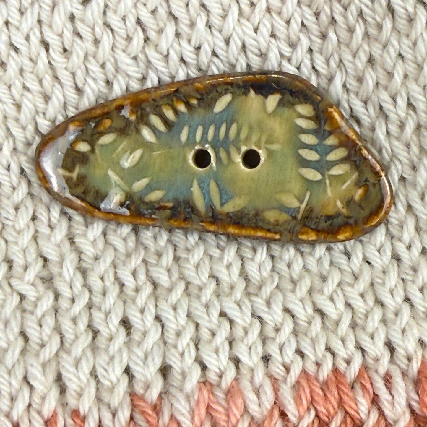 Ferns with Green, Blue, and Copper  2 Hole Large Triangular Buttons