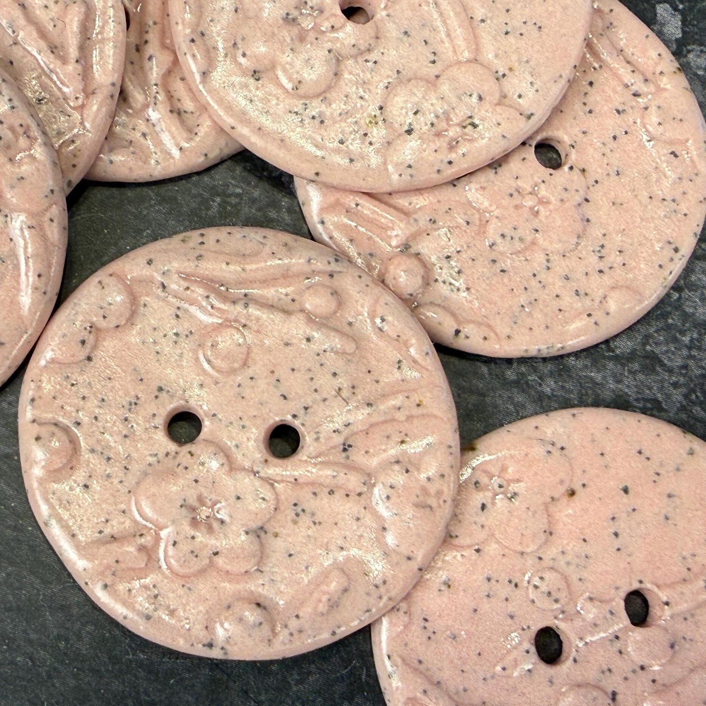 3 Light Pink Cherry Blossom Speckled Porcelain Buttons