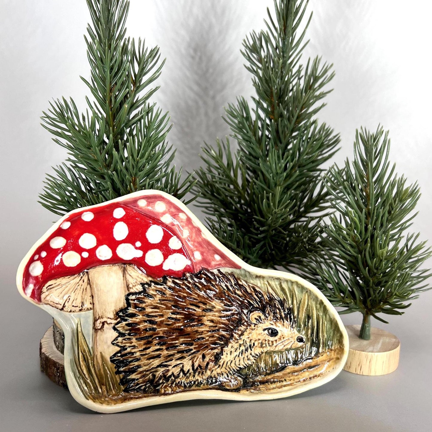 Hedgehog and Mushroom Trinket Dish/Tray/ Ring Dish/Spoon Rest