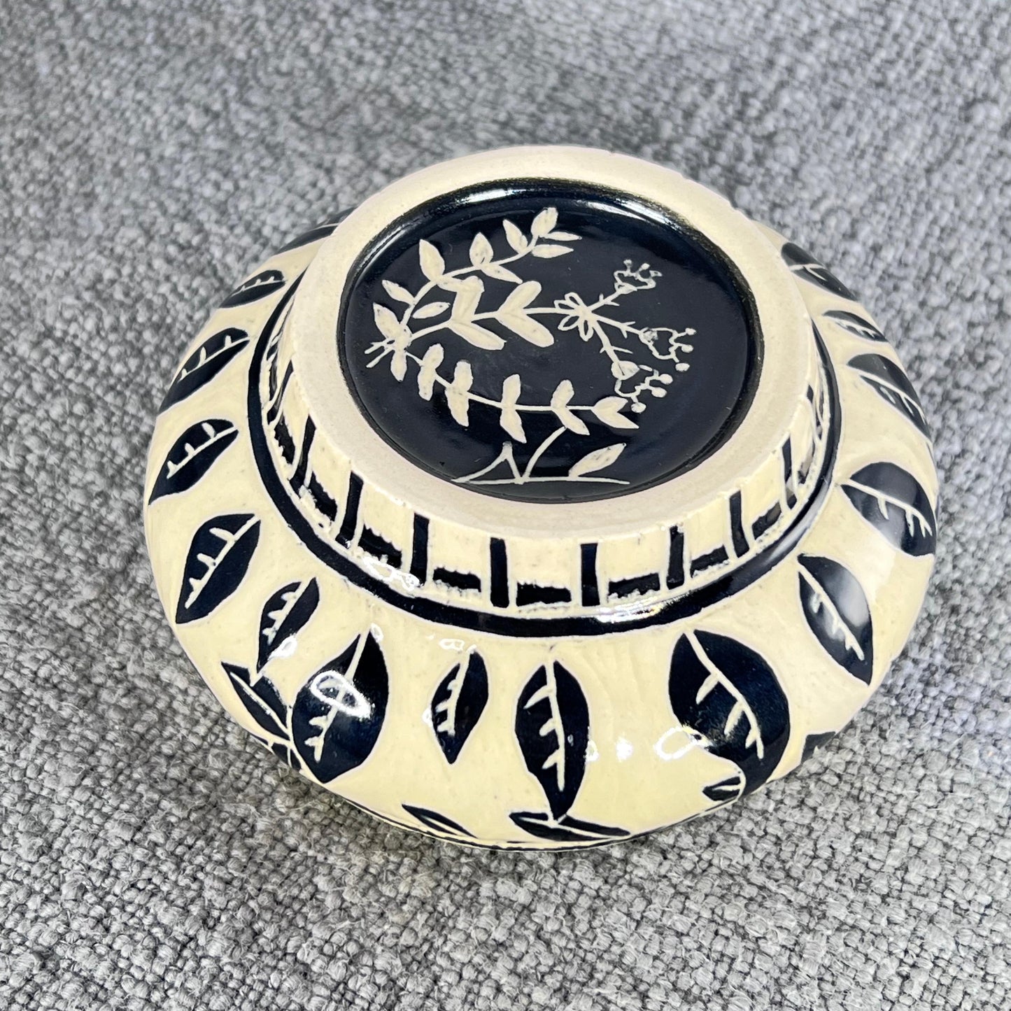 Small Decorative Sgraffito Bowl with Blue Liner Glaze