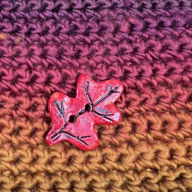 Red Leaf Shaped Ceramic Button