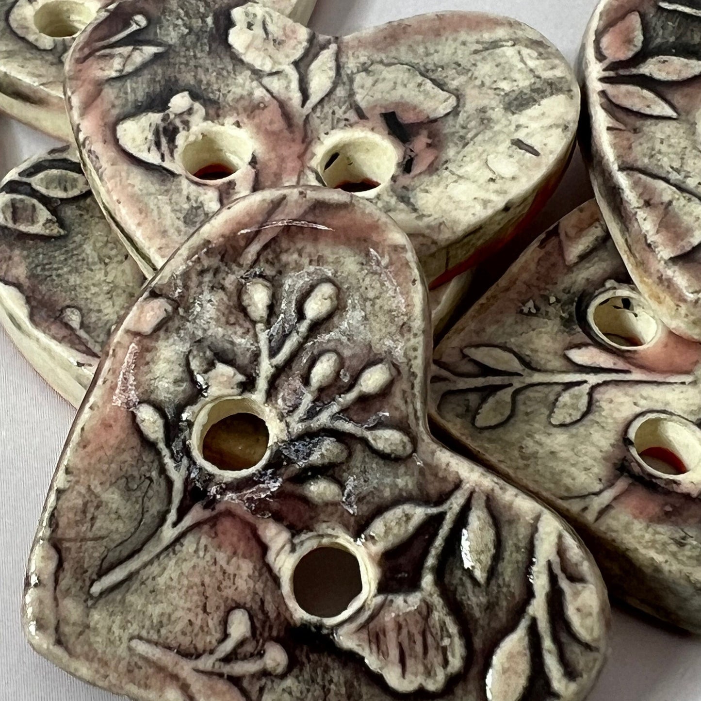 Old Fashion Floral Hearts Pink, White, and Black Ceramic Buttons