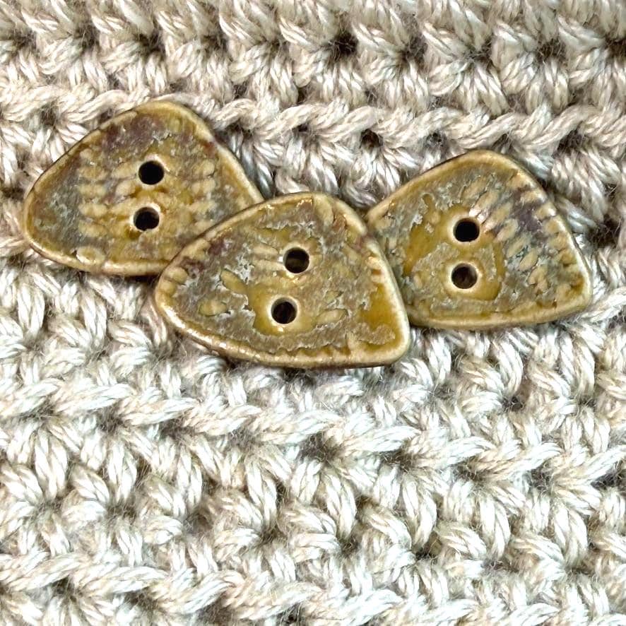 Tiny Spring Ferns with Green and Gold  2 Hole Triangular Buttons