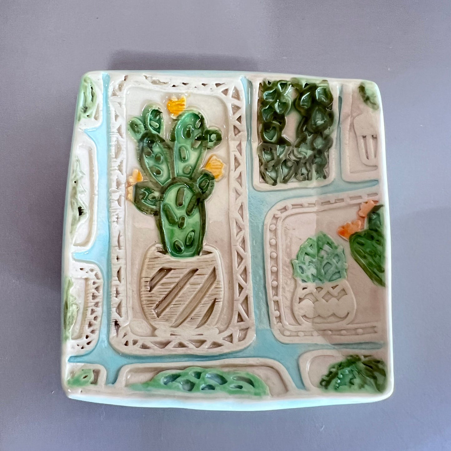 Succulent Design Square Trinket Dish