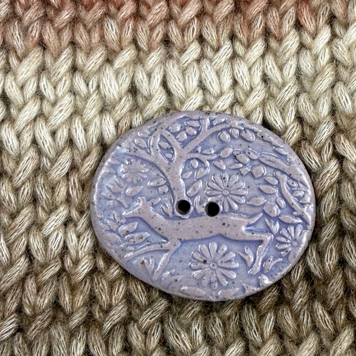 Light Lavender and Indigo Porcelain Woodland Deer Oval Button