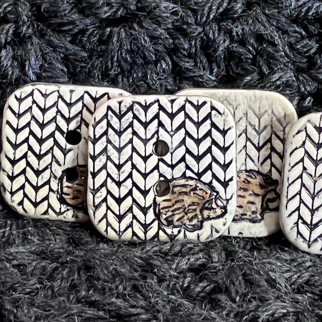 Hedgehog on Knit Square Ceramic Button