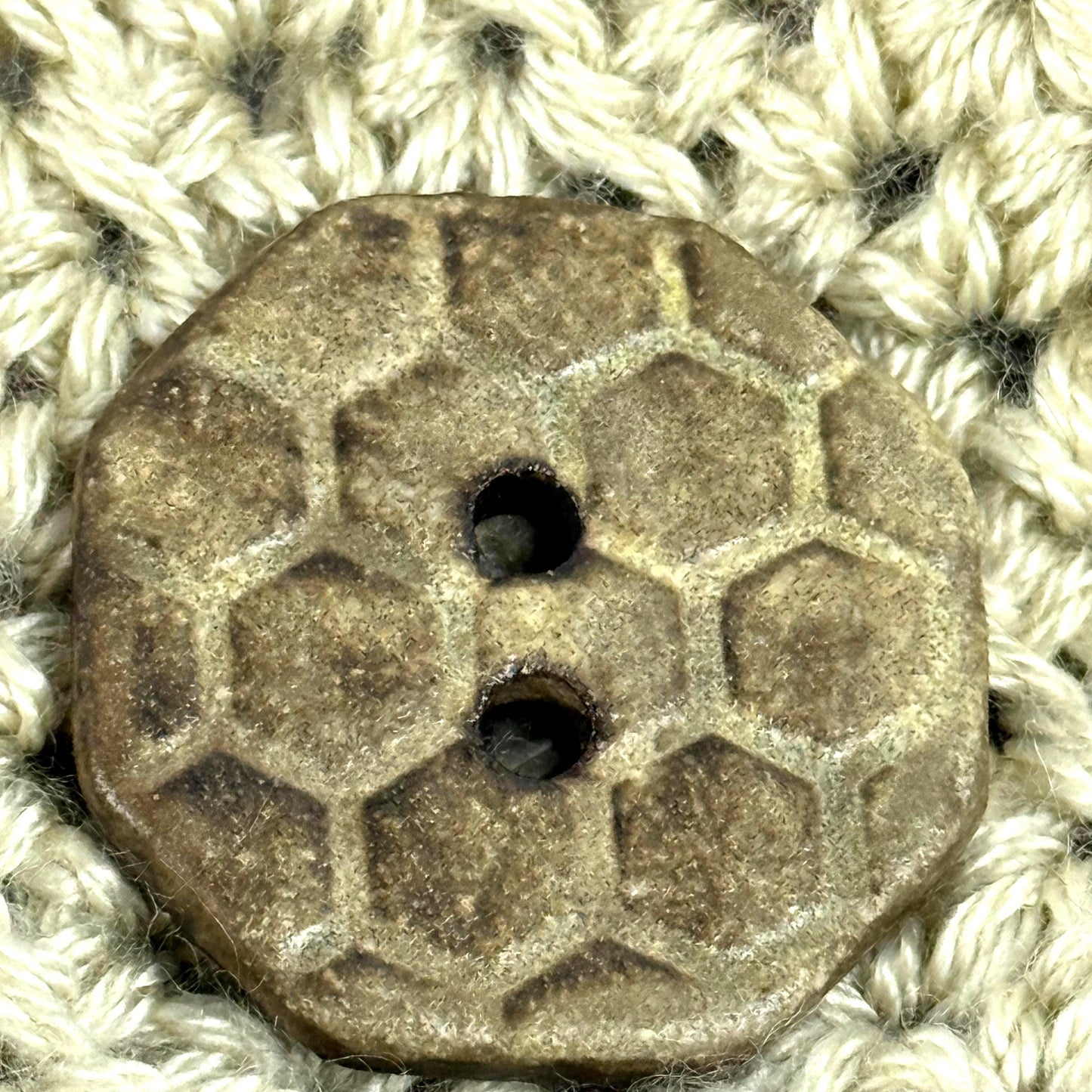 Golden Yellow Bee Hive Pattern on Black Porcelain Octagon Shaped Button