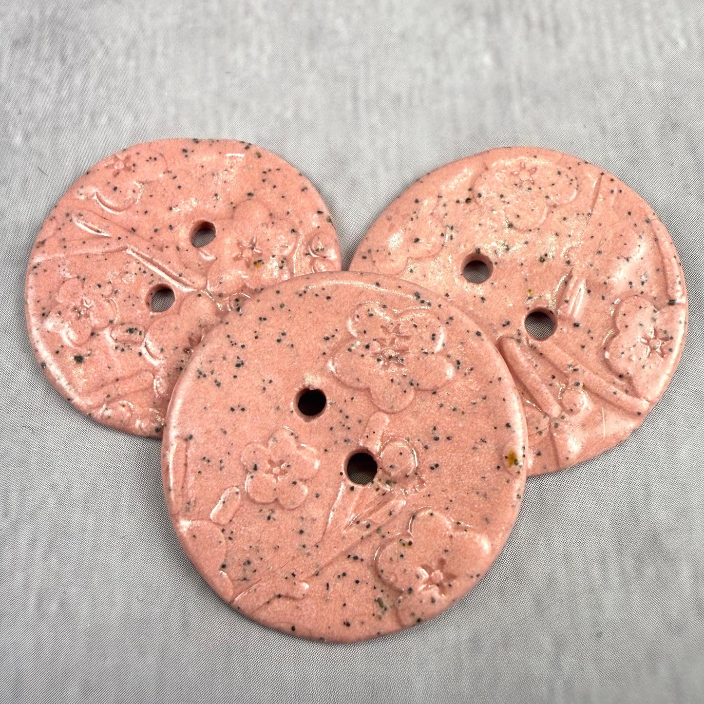 3 Pink Cherry Blossom Speckled Porcelain Buttons