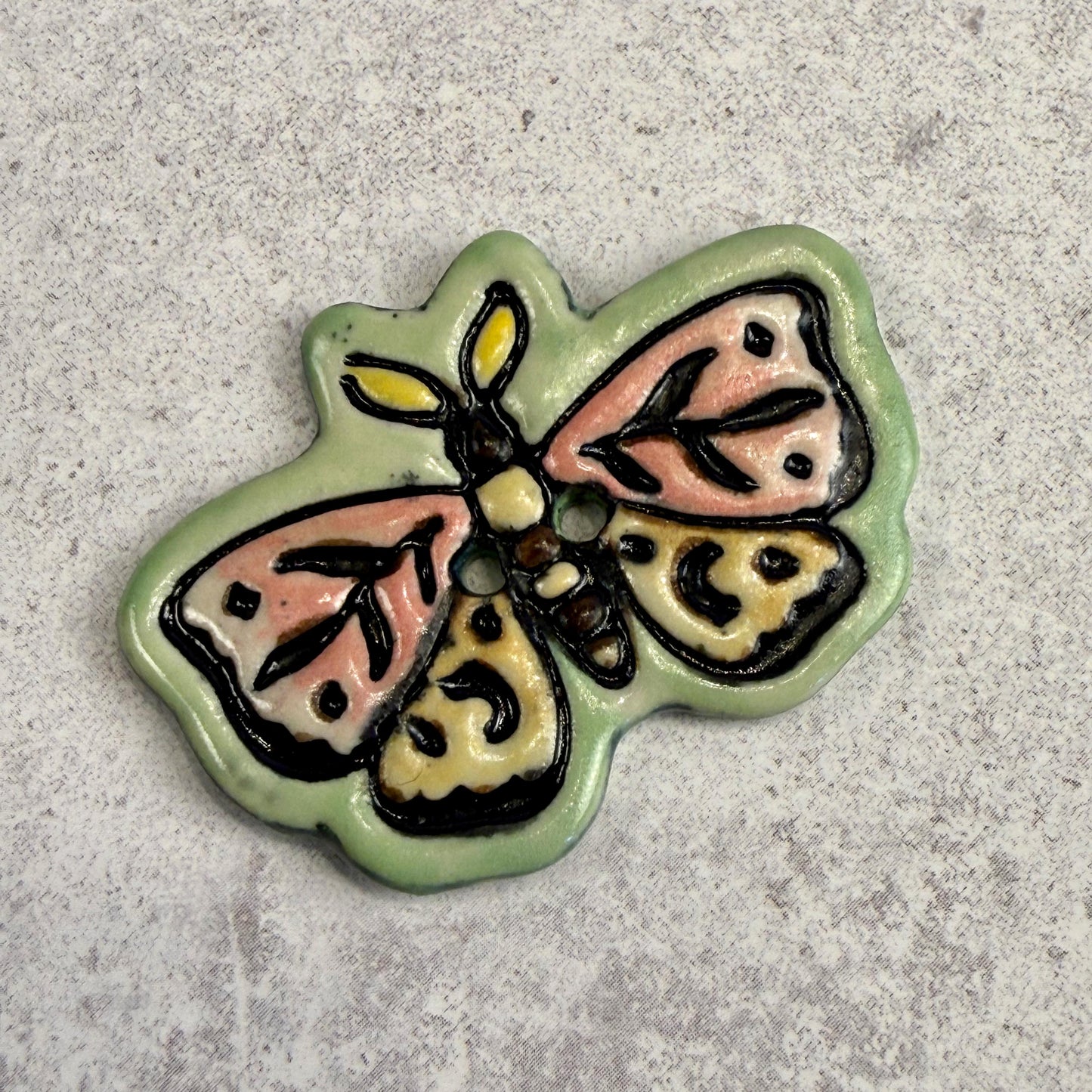 Coral Pink and Orange Moth Ceramic Button