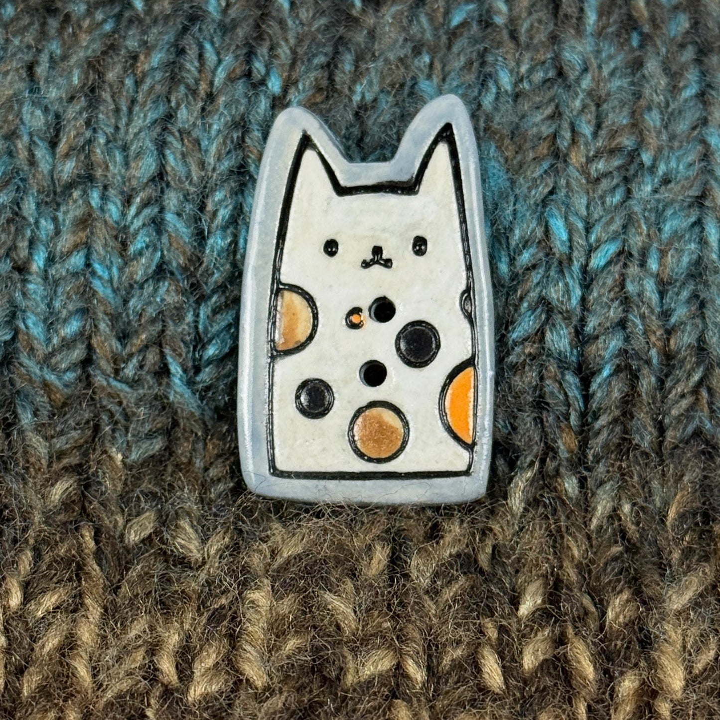 Calico Kitty Ceramic Button