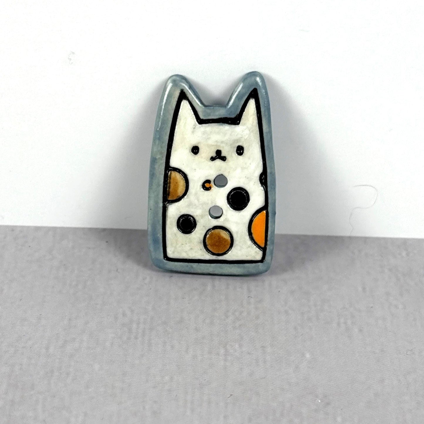 Calico Kitty Ceramic Button